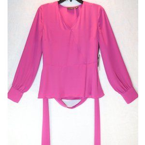Halogen Faux Wrap Blouse Extra Small Purple with Removable Belt